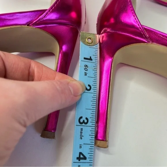 STEVE MADDEN Partay Pink Metallic Bubble Strap Square Toe Stiletto Sandals Heels - Picture 14 of 15